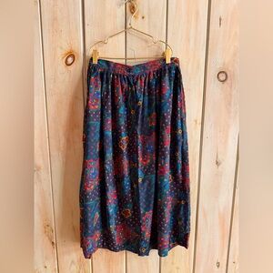 Vintage Vibrant Paisley Midi  Skirt